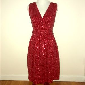Badgley Mischka Red Sequin Cocktail Dress
